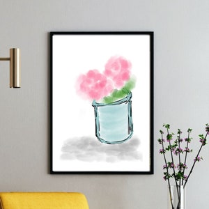Flower Watercolor Print, Artwork, Large flower canvas wall art, Printable Colorful Flower Artwork, Digital Download