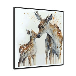 Watercolor Deer and Kid Canvas Wall Art, Deer Gallery Canvas Wraps, Deer Wall Art, Deer Print, Nature Wall Art, Deer Wall Decor, Deer Canvas