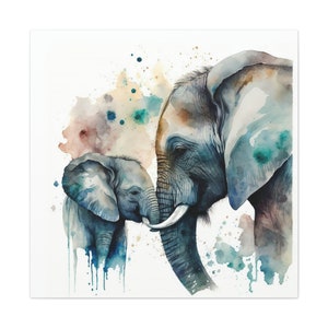 Elephant and cub watercolor canvas art, Elephant Watercolor Painting Wall Art, Elephant Wall Art, Mother and Child, Elephant art, Elephant