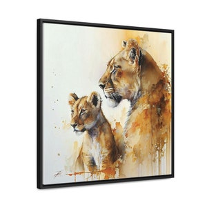 Watercolor Lioness and Cub canvas Wall Art, Lioness Canvas, Watercolor safari animal prints, Safari Animal Art Prints, Lioness Art, Lion Art