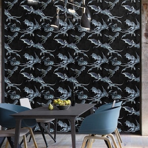 Dark Dragon Gothic Wallpaper – Medieval Fantasy Wall Mural, Hand-Painted Dragons, Peel and Stick Gothic Wall Art, Dragon Kingdom  #7