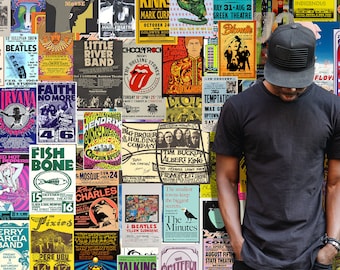 Papel pintado con collage de carteles de conciertos vintage: Decoración retro para salas de música #100
