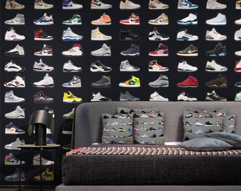 Collezione di carta da parati Jordan Sneakers, carta da parati staccabile e adesiva con sneaker galleggianti, scarpe da basket, decorazione da parete per la stanza delle sneaker #77