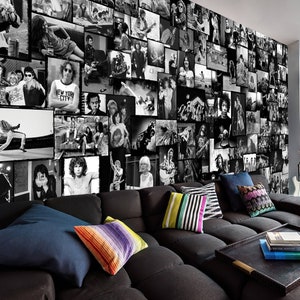 Rock and Roll Legends Wallpaper, Iconic Photos of Rock Musicians, Music Room Aesthetic Collage, Traditional or Removable Wallpaper #33
