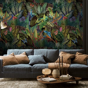 Watercolor Tropical Jungle Wallpaper, Bold Botanical Rainforest Peel and Stick Wallpaper, Colorful Tropical Garden, Amazing Wallpaper #27