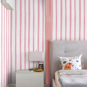 Carta da parati con strisce e stelle acquerellate, carta da parati a righe rosa chiaro o blu per la cameretta dei bambini, design dipinto a mano per la cameretta dei bambini #108