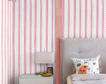 Watercolor Stripes and Stars Wallpaper: Pink or Blue Nursery Decor #108