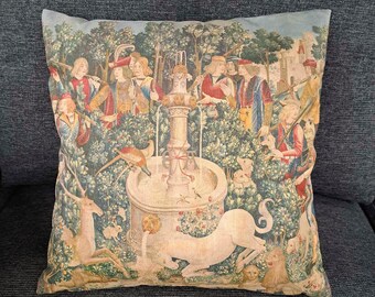 The Hunt of the Unicorn Medieval Tapestry Pillow Cover, Unicorn Embroidery Art Decorative Pillow Case, Modern Cushion/Throw Pillow Case #2