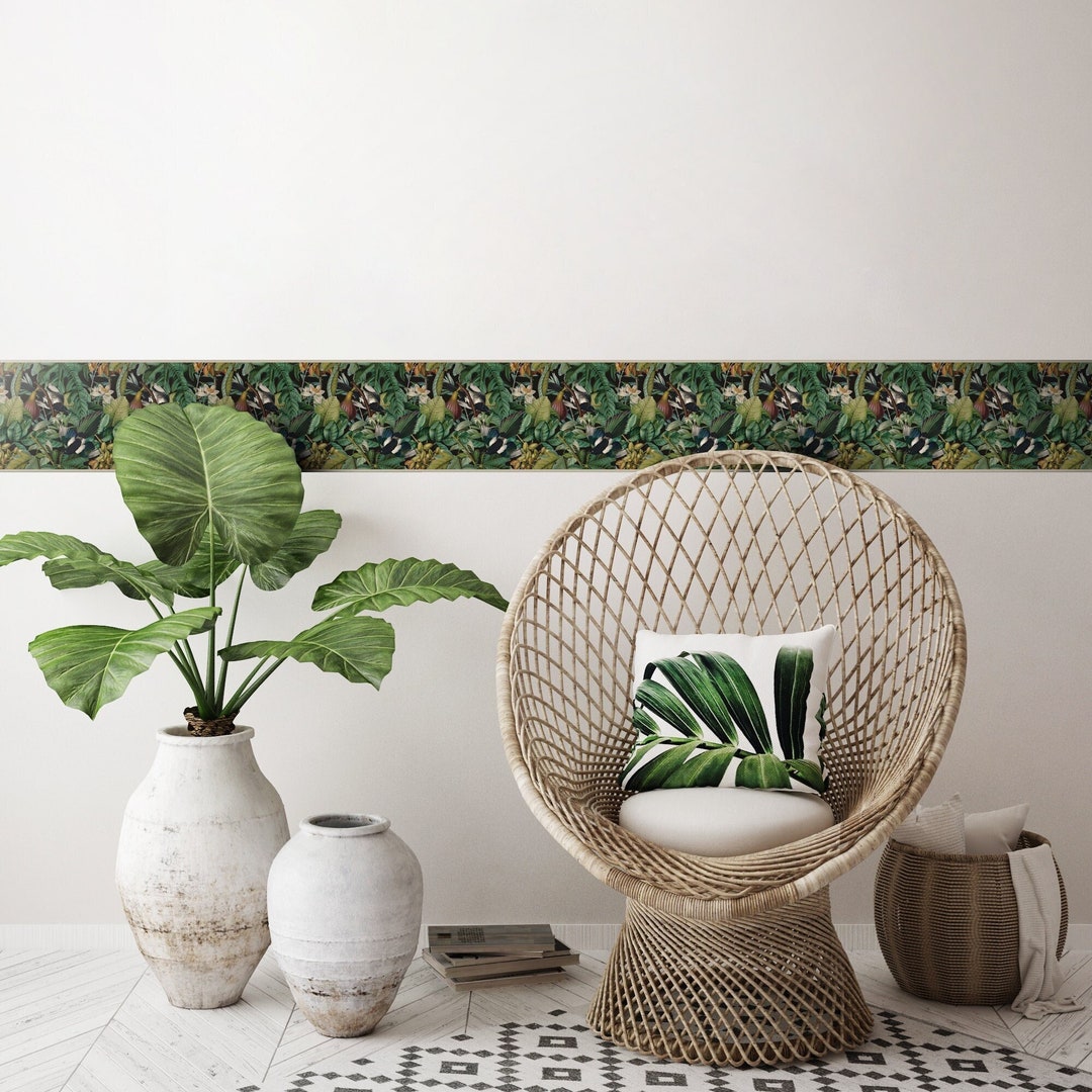 Tropical Jungle Wallpaper Border, Modern Botanical Garden Wall ...