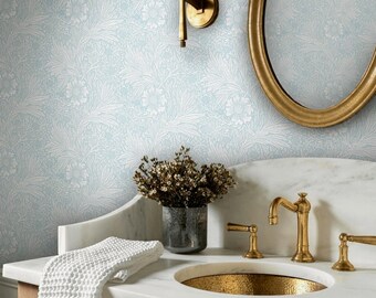 Blue Floral Wallpaper - William Morris Style, Vintage Botanical Peel and Stick Wall Mural #150
