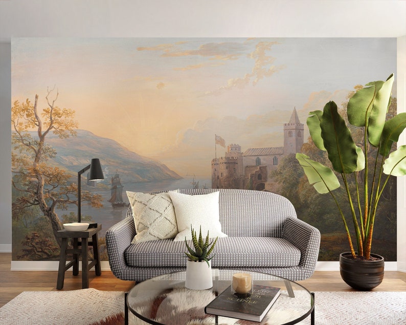 Watercolor Castle Wallpaper Mural: Vintage Scenic Peel and Stick #15 - Etsy
