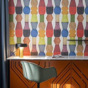 Mid Century Peel and Stick Wallpaper, 70's Retro Abstract Wall Décor, Colorful Modern Shapes Geometric Wallpaper, Cool Vintage Wallpaper #68