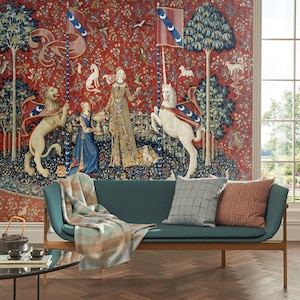 The Lady and the Unicorn Art Wallpaper, Unicorn Embroidery Tapestry