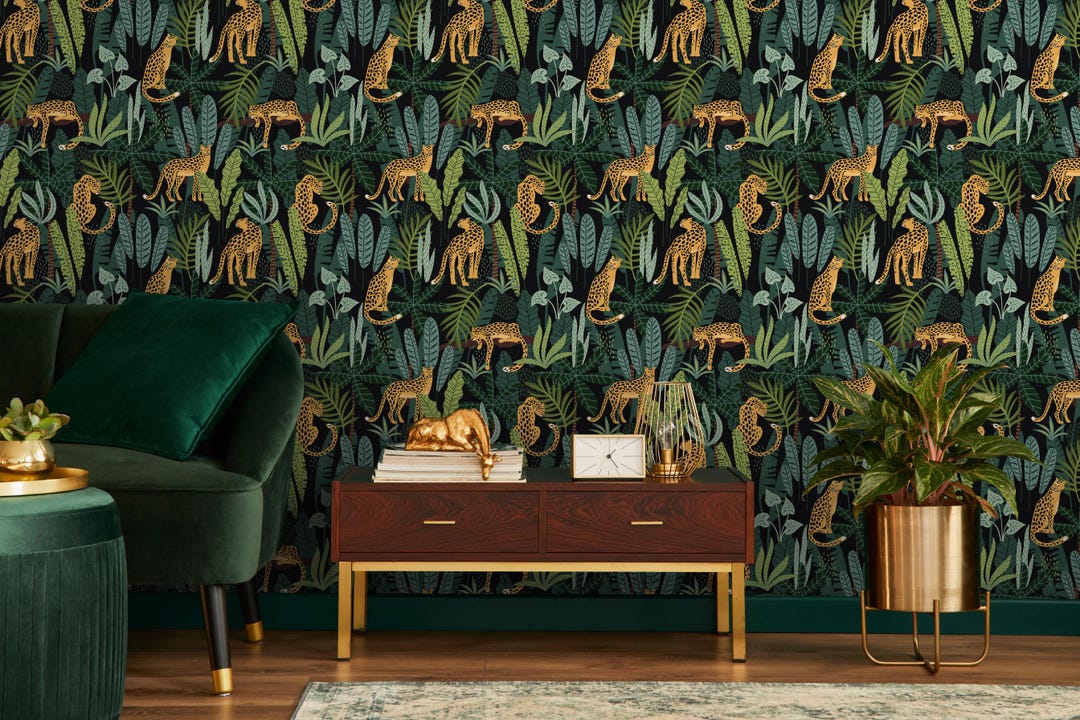 Tropical Jungle Wallpaper: Cheetah Print Peel and Stick #126 - Etsy