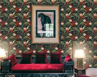 Dark Tropical Wallpaper: Exotic Leaves Mural #125