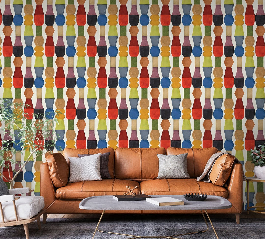 Mid Century Peel and Stick Wallpaper, 70’s Retro Abstract Wall Décor