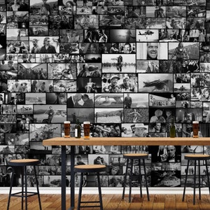 Carta da parati con scene di film di Hollywood, collage di cinema in bianco e nero, murale estetico di Hollywood, stampa di scene di film iconici di Hollywood n. 70