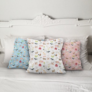 Funda de almohada con diseño de granja de acuarela para bebés, funda de almohada de lujo con lindos animales de granja, funda de almohada decorativa, cojín para habitación de bebé n.° 14