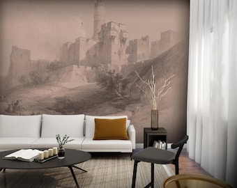 Citadel of Jerusalem Peel and Stick Wallpaper, Tower of David Wall Mural, Historic Landscape Wallpaper, Jerusalem Art Wall Décor #102