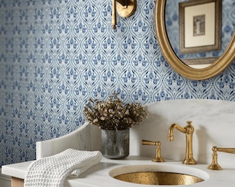 Blue Damask Wallpaper: French Vintage Floral Wall Mural #128