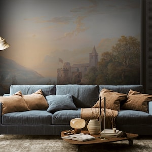 Watercolor Castle Wallpaper Mural: Vintage Scenic Peel and Stick #15
