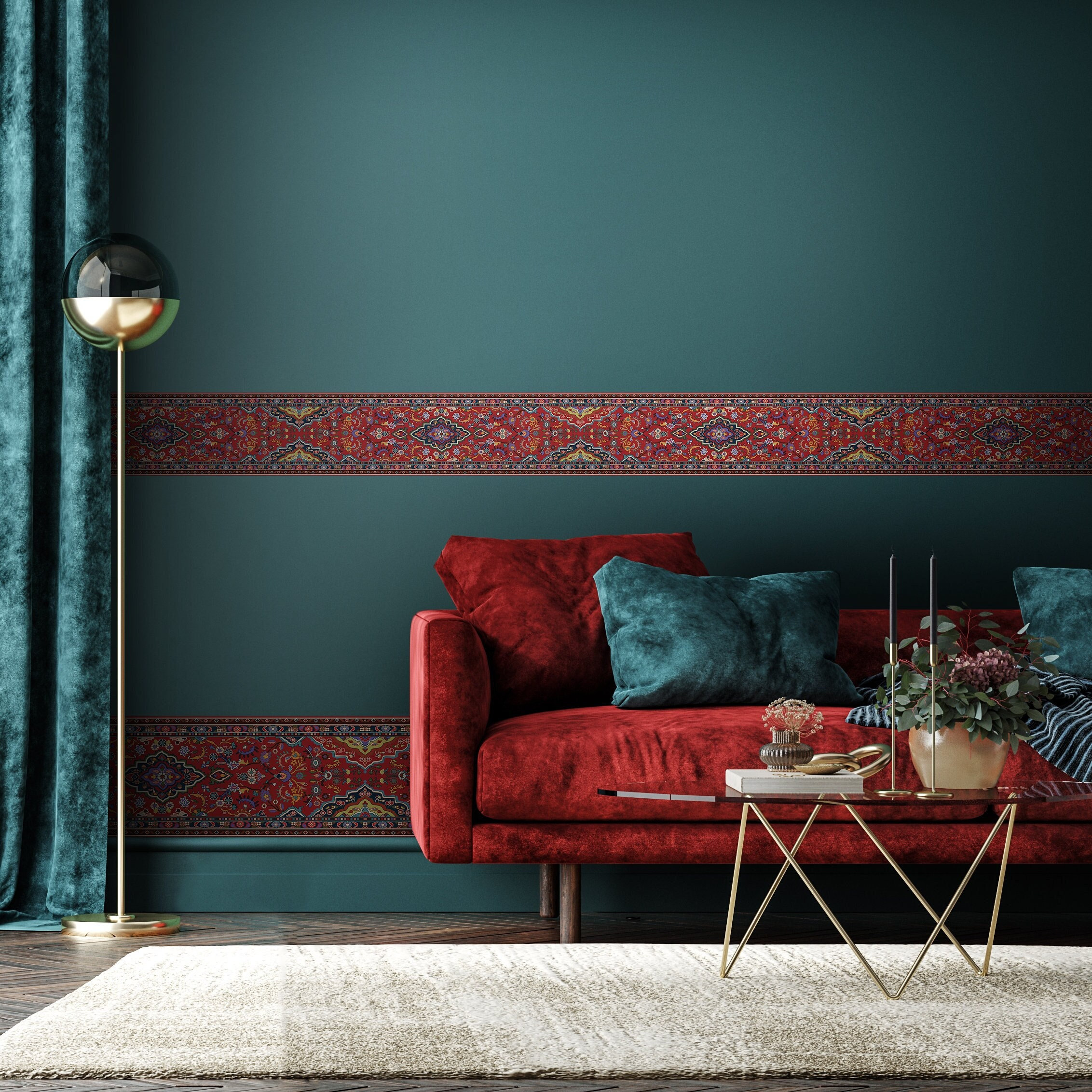 Persian Carpet Design Wallpaper Border Oriental Pattern Wall Etsy UK