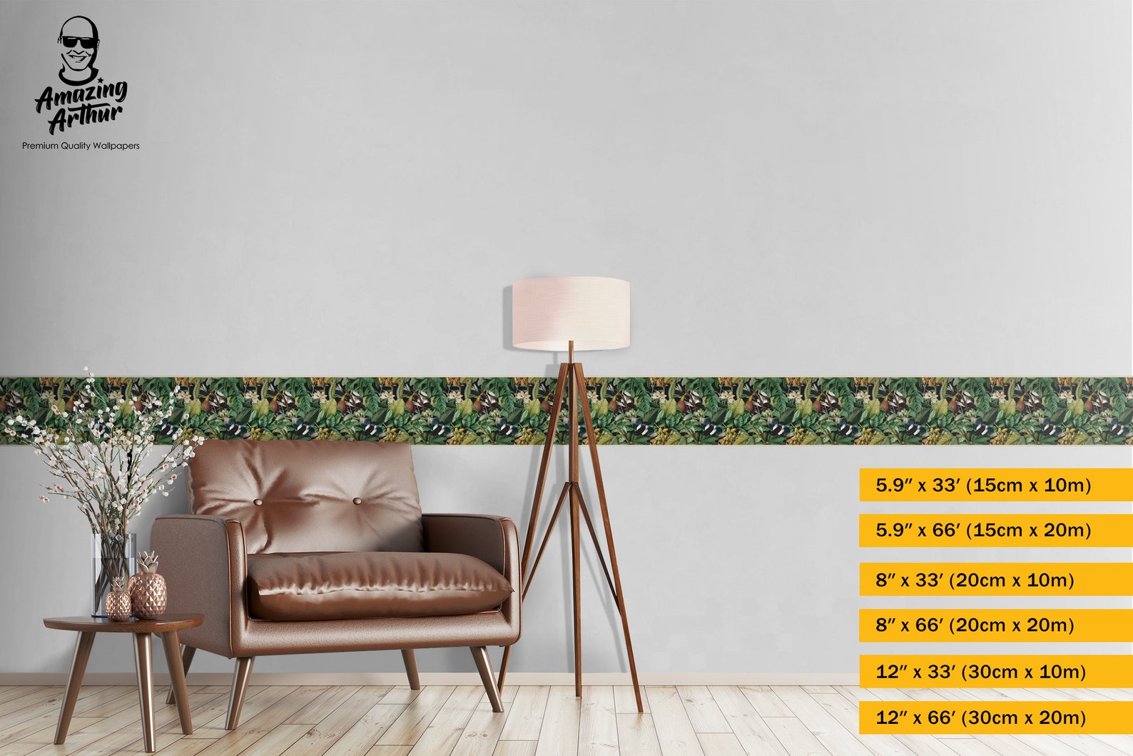 Tropical Jungle Wallpaper Border, Modern Botanical Garden Wall