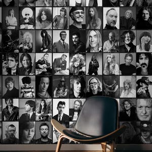 Rock and Roll Legends Wallpaper: Black and White Music Icon Collage #117