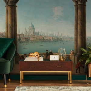 London Cityscape Peel and Stick Wallpaper by Antonio Joly, St. Paul&#39;s and London Bridge Wallpaper Mural, London Cityscape Wall Art #69
