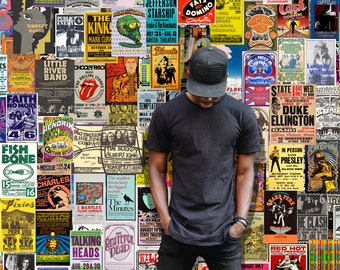 Papel pintado con collage de carteles de conciertos vintage: Decoración retro para salas de música #100