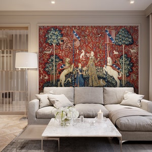 The Lady and the Unicorn Art Wallpaper, Unicorn Embroidery Tapestry