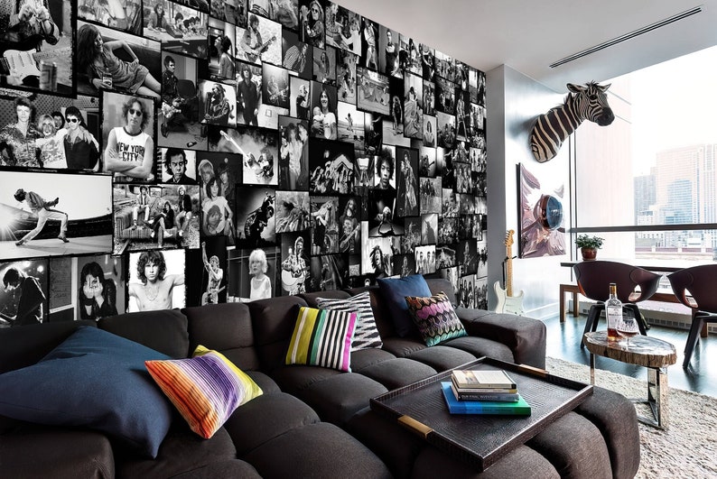 Rock and Roll Legends Wallpaper, Iconic Photos of Rock Musicians, Music Room Aesthetic Collage, Traditional or Removable Wallpaper 33 image 1