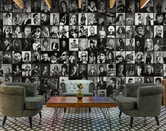 Rock and Roll Legends Wallpaper: Black and White Music Icon Collage #117