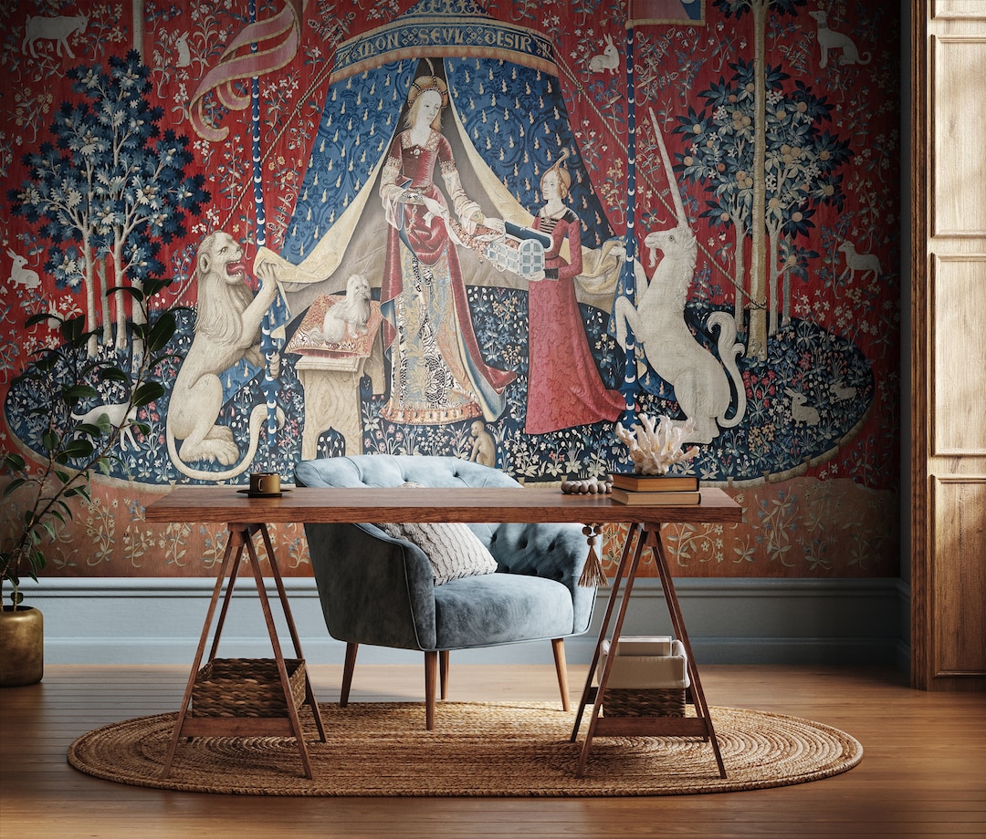 Unicorn Embroidery Tapestry Wallpaper: the Lady the Unicorn Art