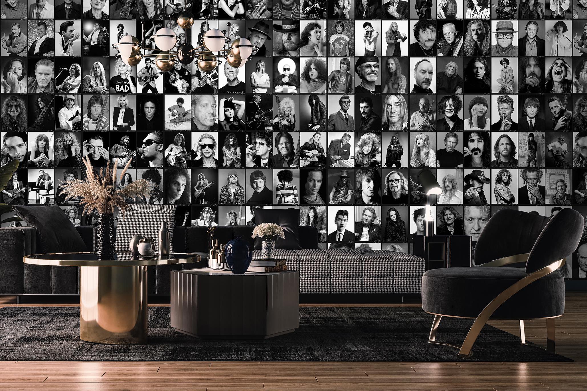 Rock and Roll Icons Wallpaper, Black and White Portraits of Iconic Musicians, Rock Legends Collage Wall Decor #117