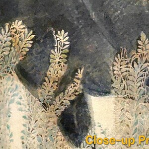 May include: Close-up of a painted design featuring stylized leaf patterns in shades of beige, green, and blue against a dark background. The text "Close-up Preview" is visible in the bottom right corner.