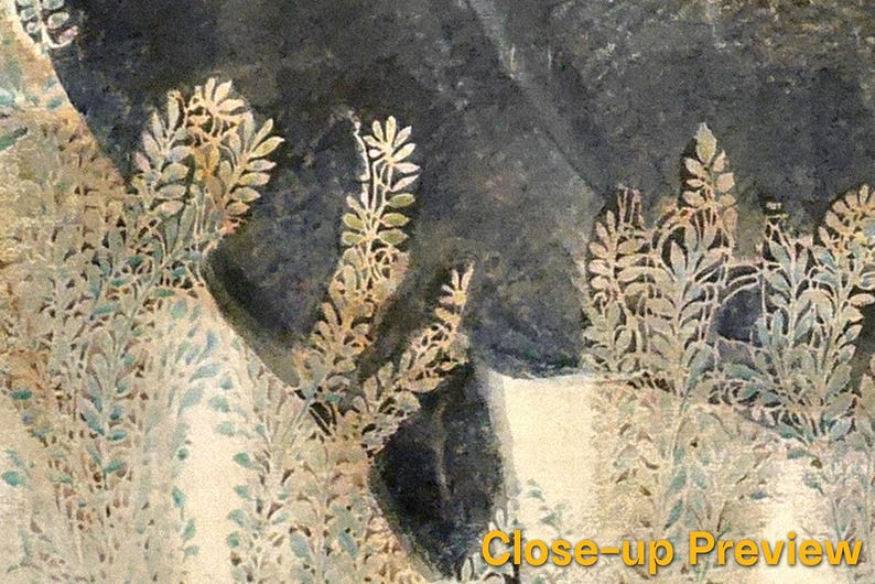 May include: Close-up of a painted design featuring stylized leaf patterns in shades of beige, green, and blue against a dark background. The text "Close-up Preview" is visible in the bottom right corner.