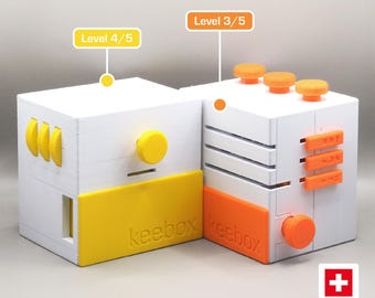 keebox CHALLENGE BUNDLE (orange & yellow) escape rooms in a box / sequential discovery puzzle boxes
