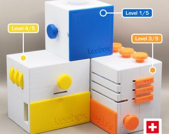 keebox bundle (blue, orange & yellow) escape rooms in a box / sequential discovery puzzle boxes