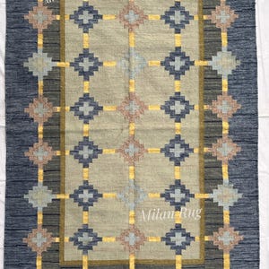 Blue Swedish Scandinavian Design Inspired High Quality Flatweave Wool Rug for Living Room Bedroom 8x10 Rug Blue 6x9 Custom Rug