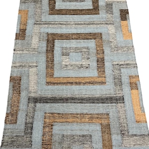 Handwoven Kilim Rug: Light Blue Scandinavian Boho Wool Rug (6x9 ft)