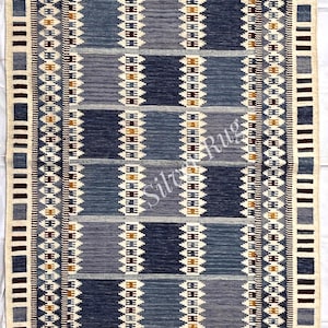 Blue Wool flatweave Rug Contemporary Rug Swedish Scandinavian Design Inspired Kilim Rug for Bedroom office 6x9 Rug Customize in all Size