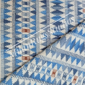 Blue Swedish Marianne Richter Inspired Rug High Quality Flatweave for Living Room Office, Bedroom, Hallway 10x14 Rug Customize all size