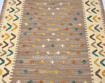 Handmade Wool Kilim Rug: Modern Nordic Star Design Christmas Home Decor Rug