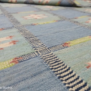 Handwoven wool Kilim Rug, Blue Scandinavian High Quality Flatweave Rug, 5x8 8x10 9x12 Rug for Living Room, Office, Customize in all size