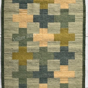 Handwoven wool Kilim Rug Scandinavian Design Inspired High Quality Flatweave Rug, 8x10 9x12 Rug for Living Room Office Customize in all size