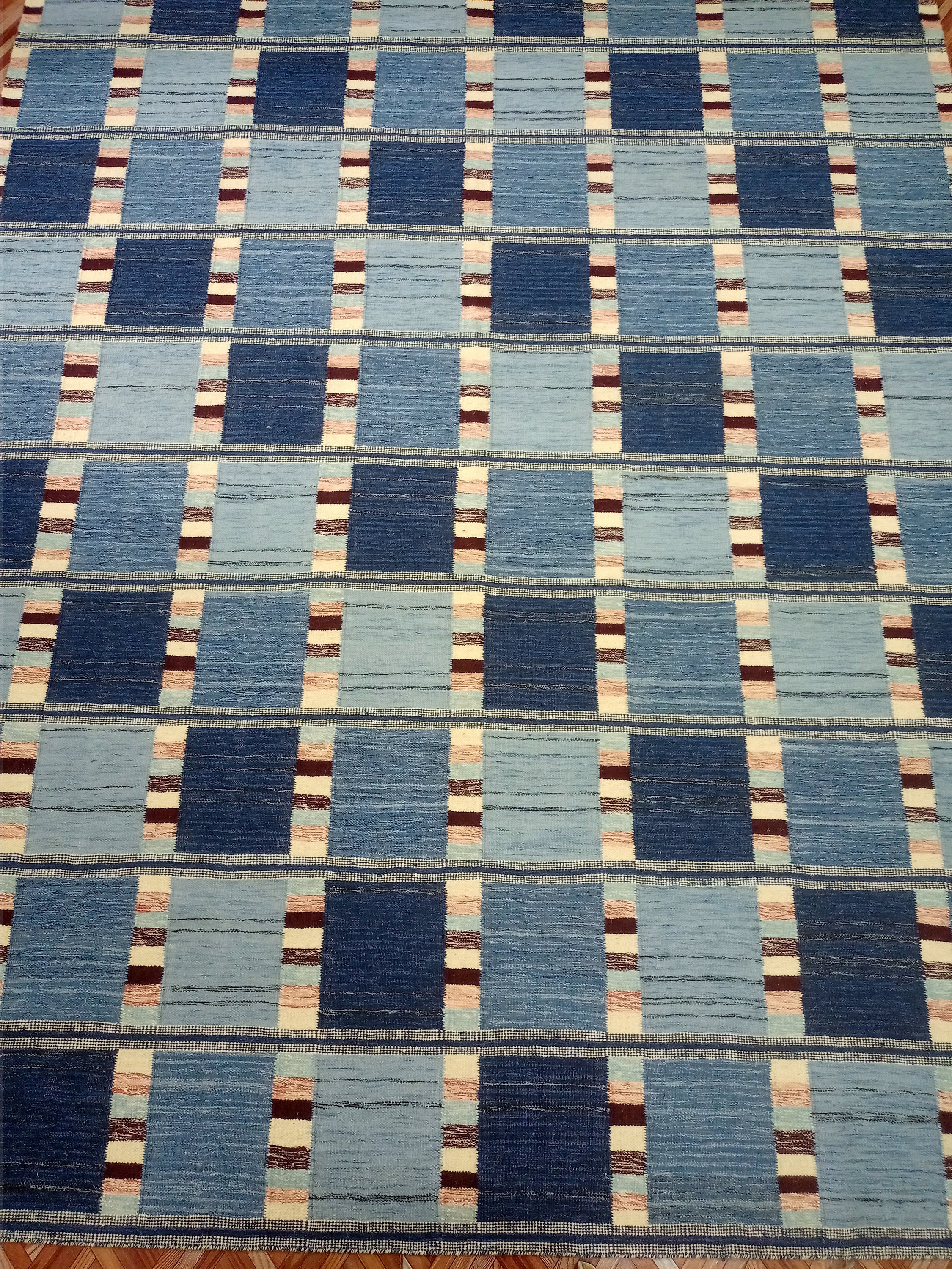 Blue Handwoven Scandinavian Inspired High Quality Flatweave Rug for Living Room Bedroom and Office Rug 3x5 4x6 8x10 Custom Rug Home Decor