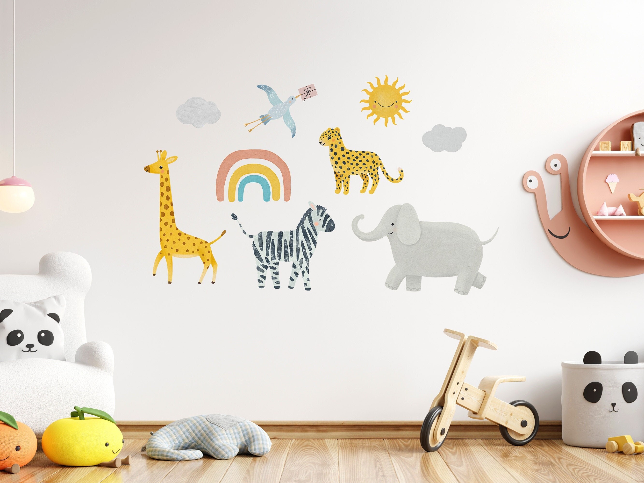 Wandtattoo Set Kinderzimmer Safari Tiere: Zebra, Giraffe, Elefant