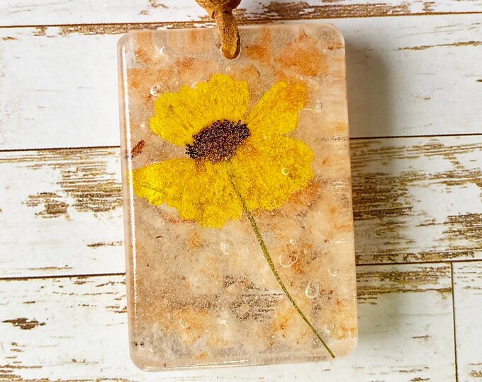Necklace pressed flower, Sunstone, sunflower, resin pendant, handmade