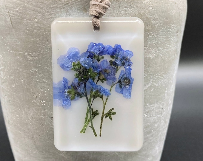 Necklace forget me not September birth, flower, something blue resin pendant, handmade